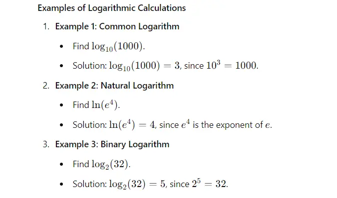 example of Logarithmic calculations